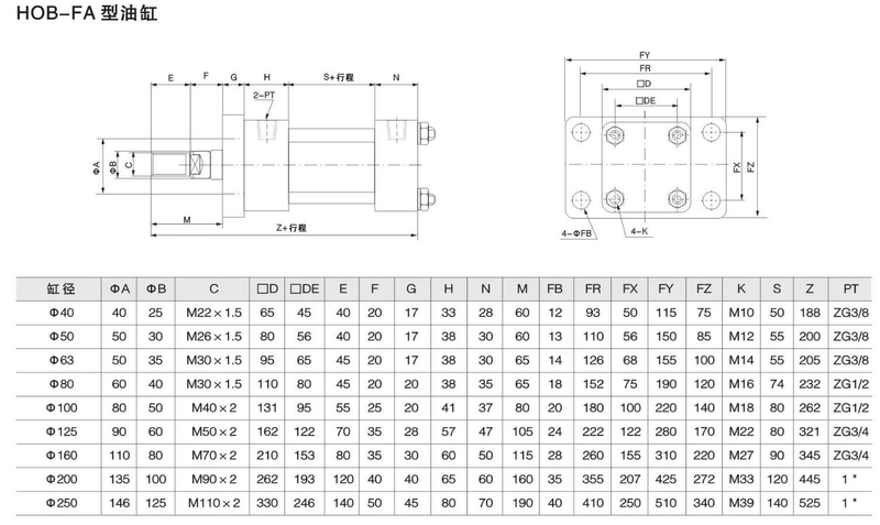 Xi lanh dầu nặng xi lanh thủy lực hai chiều khuôn HOB40/50/63/80/100/125-150-200LA FA áp suất cao