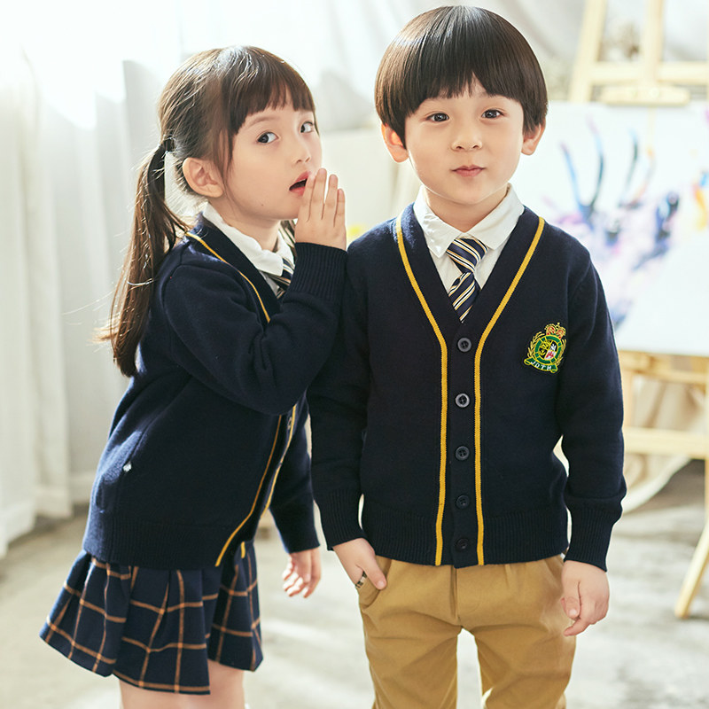 Kindergarten garden clothes spring and autumn school uniforms set British style Primary School students two or three sets of cotton sweater children's class clothes