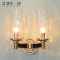 American all copper wall lamp Minimalist glass lamp Dining room Bedroom lamp Nordic Living room lamp postmodern light luxury All copper wall lamp