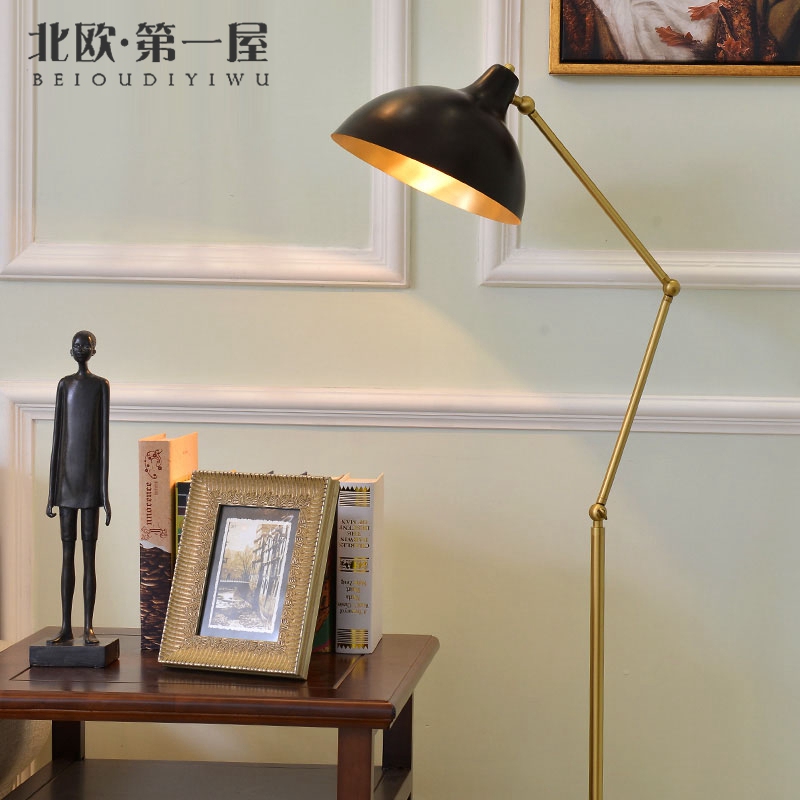 American-Style All-Copper Floor Lamp for Living Room, Study, Bedroom, Vertical Creative Lamp, Adjustable Light Luxury Style, Post-Modern Floor Lamp
