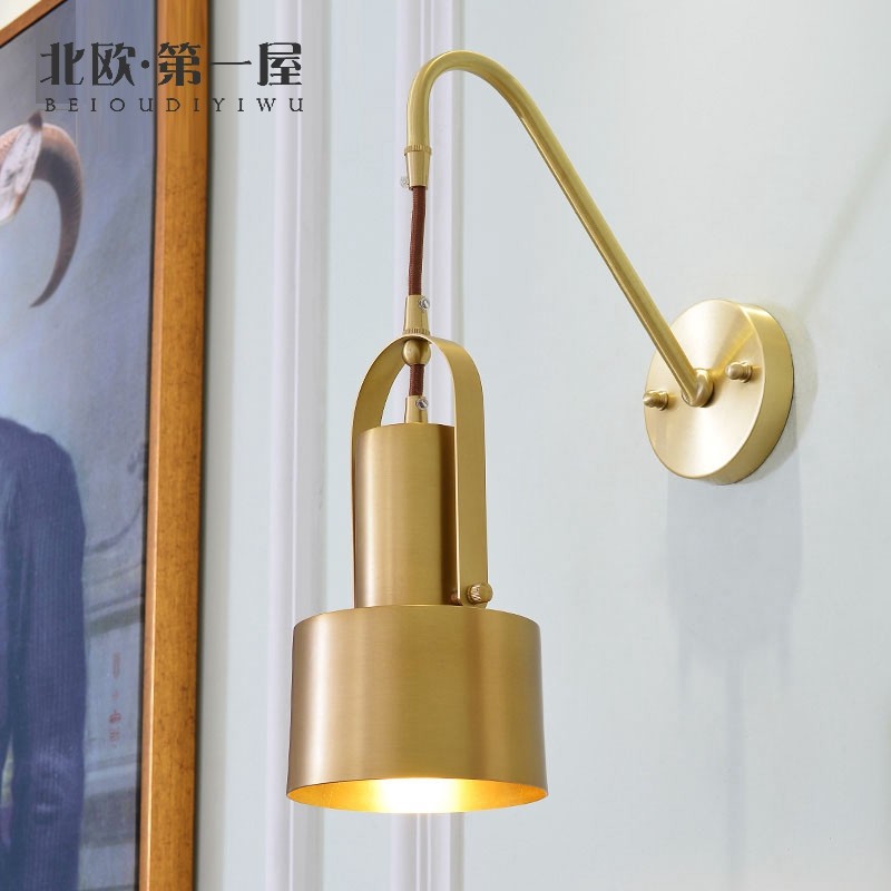 Postmodern full copper single head wall lamp Nordic minimalist personality Living room Bedroom Dining Room Dining Room Dining Room Wall Lamp