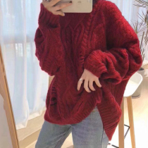 2021 autumn and winter New Joker Korean lazy wind pullover fashion loose wear thick wool twist sweater ladies