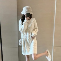 2022 autumn winter clothing the new fit with the medium length loose white inner hitch bottom stitch sweater dress sweaters dress