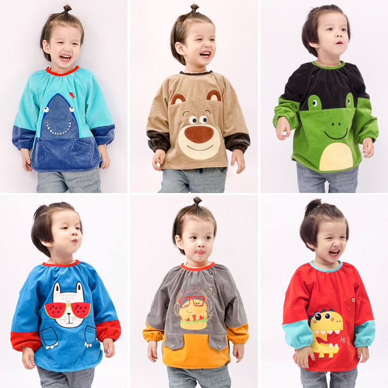 Home West Bay Children Pure Cotton Hood Coat Long Sleeve Baby Light Core Suede Anti-Wear Waterproof Infant Eating Containment Hood Spring Autumn Thickening