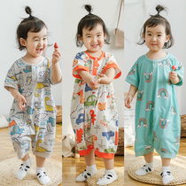 Hosibe split leg sleeping bag short sleeves thin mesh Summer new baby anti-kick by children sleeping bag baby pyjamas