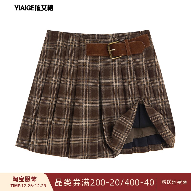 American Academy Wind comeback curly curly plaid Pleated Skirt Woman Autumn Winter Sweet JK wearing a lap high waist a short skirt-Taobao