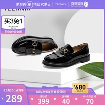 Tian Meiyi British style flat bottom small leather shoes womens spring and autumn new academic style horse buckle tassel Lefu shoes shallow shoes