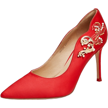 Shili Hongzhuang Tata Him Her Chinese Xiuhe Wedding Shoes Womens Red High Heels 2024 Autumn New Style 7RYD6CQ4