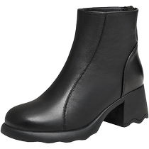 Tata thick heel commuter fashion boots womens boots black slim short boots 2024 winter new CBP01DD4