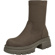 Tata Thick-soled Elastic Boots Womens Boots Temperament Casual Slim Boots Short Boots 2024 Winter New WD805DZ4