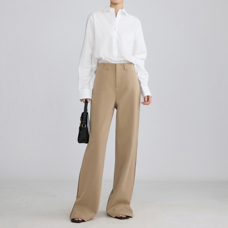 Zhuang Zhou [Supermodel Pants] Spring/Summer New Wool Khaki Flared Casual Pants for Women, Slimming Floor-Length Straight-Leg Suit Pants
