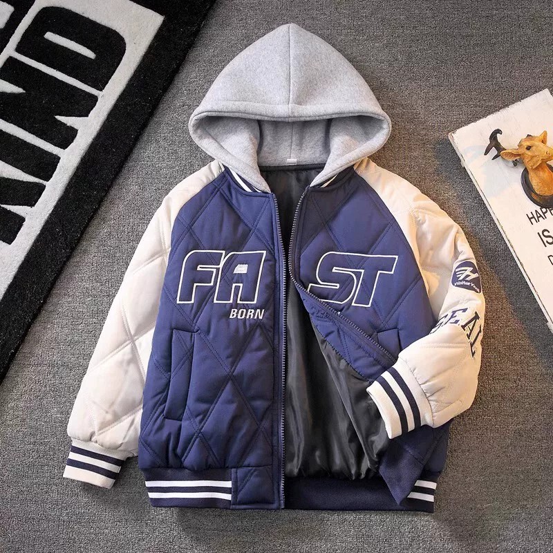 Ole Boys' Baseball Jacket 2026 Autumn/Winter Fashion Versatile New Style for Older Boys Quilted Hooded Jacket Ole Boys' Baseball Jacket 2026 Autumn/Winter Fashion Versatile New Style for Older Boys Quilted Hooded Jacket