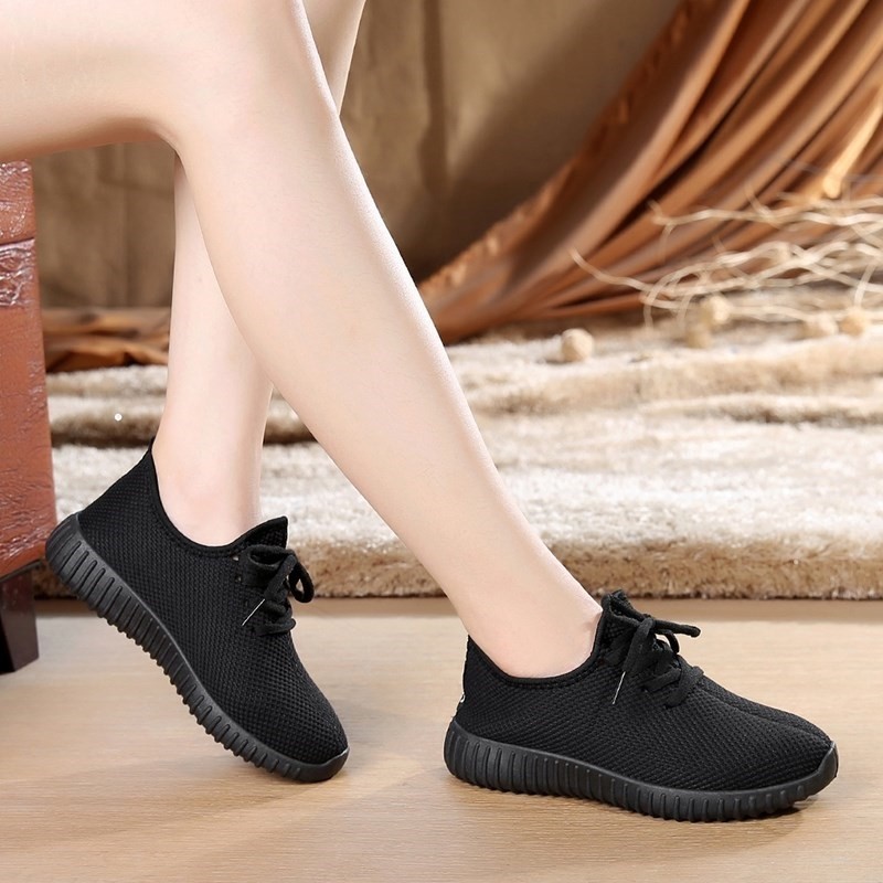 Women's shoes comfortable not tired feet work soft breathable black anti-slip work running casual sneakers