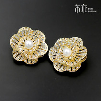 New high-end rose rhinestone Pearl mink leather cashmere collar buckle diamond button mink cufflink buckle