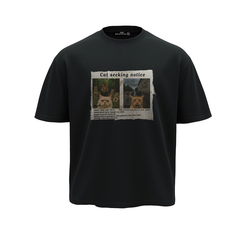 Dehzss26 Cat Missing in Action Summer New American Retro Loose Round Neck Short Sleeve T-Shirt Unisex Casual Versatile