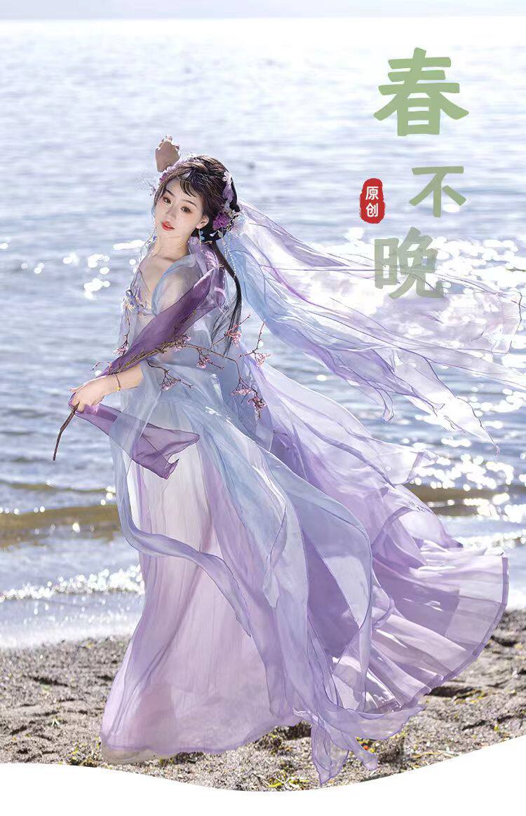 Китайцы одежда наборы 汉风唐韵原创【春不晚】唐制诃子裙汉服女仙气破袖大袖衫刺绣