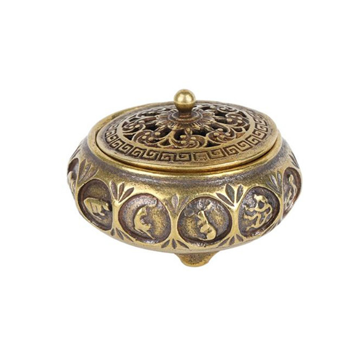 Pure brass Mini small incense stove with lid lavender stove duozodiac Three foot incense Incense Stove Round Belly One-Fragrant Small Bronze Stove