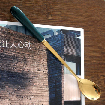 Long-handled coffee spoon dessert spoon emerald ceramic handle