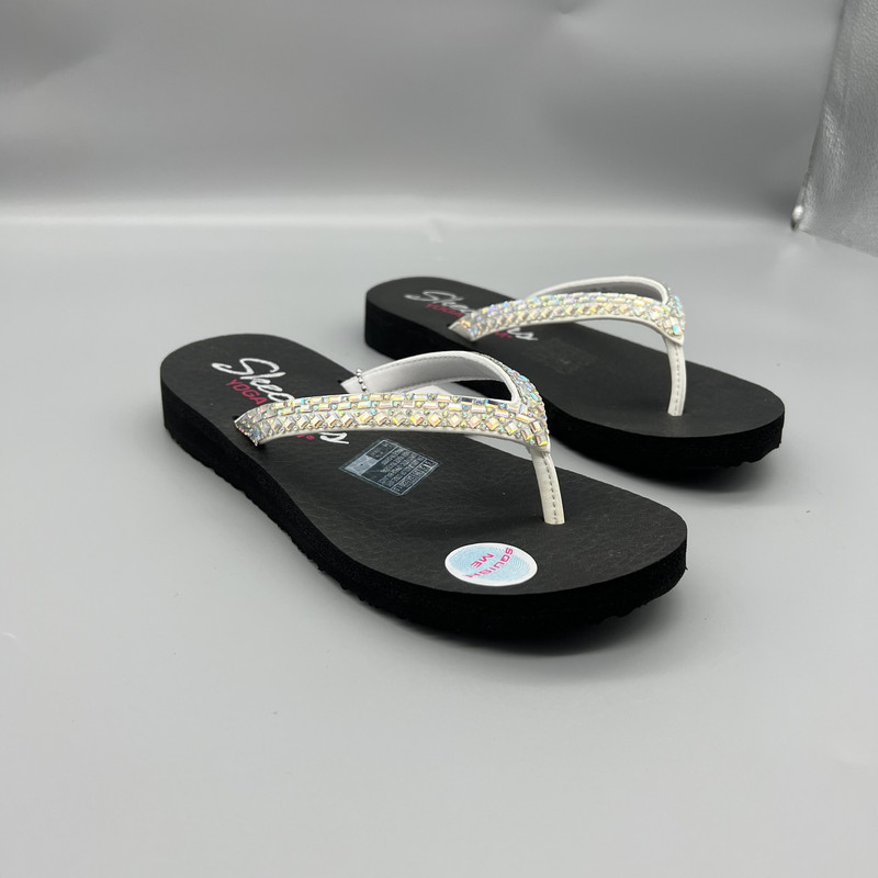 Skechers Women's Slippers, Beach Shoes, Flip-Flops, Shiny Brick Thick-Soled Casual Shoes, White Version 32918