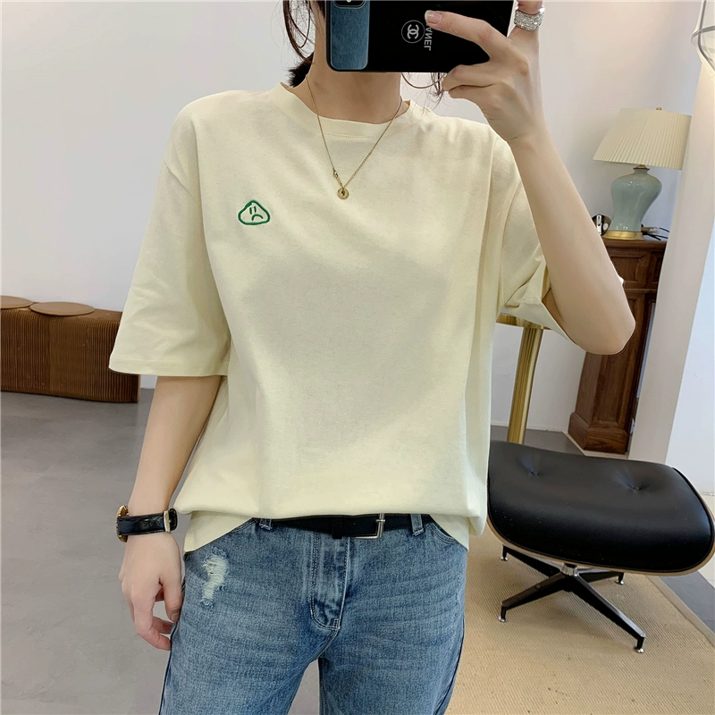 Áo thun cotton ngắn tay cho nữ mùa hè Huiyige phiên bản Hàn Quốc rộng rãi thoải mái tất cả phù hợp với áo thun màu trơn lười cộng với size quần áo nữ - Cộng với kích thước quần áo