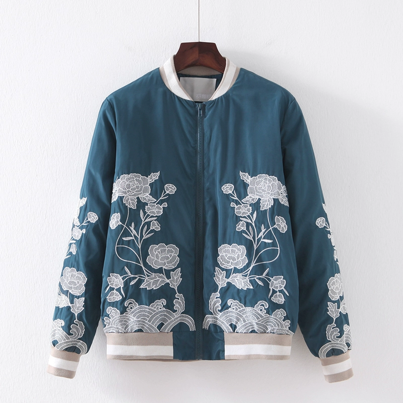 Hui Yige mùa thu dài tay cotton quần áo cổ áo cotton áo khoác ngắn Hàn Quốc giản dị nặng thêu áo khoác cotton nữ áo bomber nữ