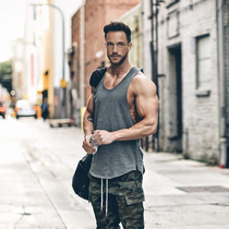 Muscle male fitness training waistcoat cotton breathable narrow shoulder vest outdoor running elastic sleeveless low neck sleeveless shirt