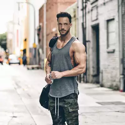 Muscle male fitness training waistcoat cotton breathable narrow shoulder vest outdoor running elastic sleeveless low neck sleeveless shirt