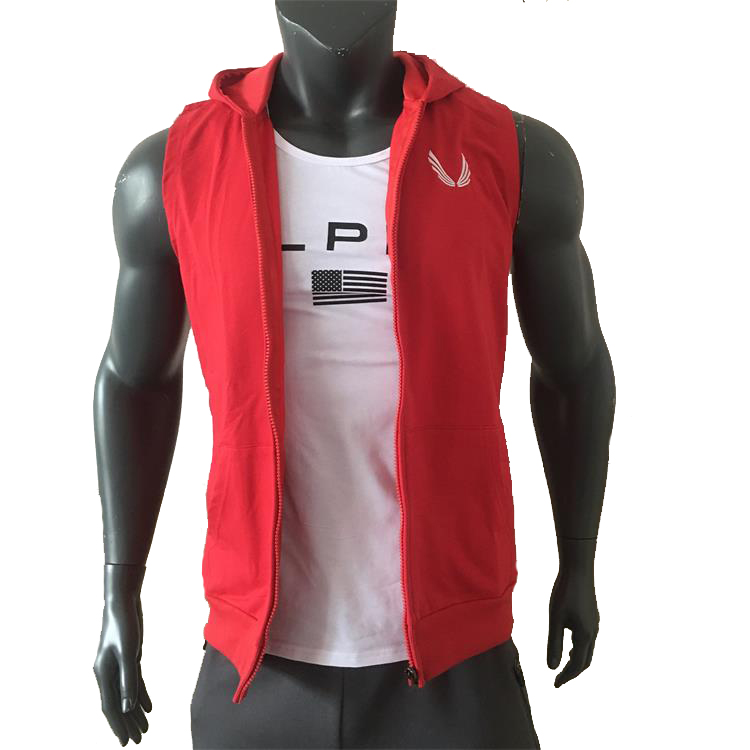 Cơ bắp Shark Brothers Trùm Đầu Không Tay Vest Áo Len Nam Ngoài Trời Chạy Thể Dục Phù Hợp Với Đào Tạo Slim Fit áo khoác gió lining