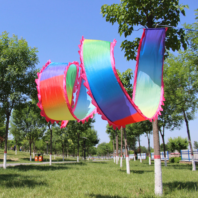 Dance color silk integrated colorful ribbon dance silk adult long silk elderly morning exercise throw silk lace rainbow printed ribbon