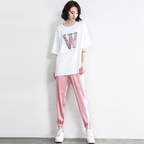 Free Breathing 2021 Summer New Street Style Hip Hop Alphabet Splits Round Neck Twister Two Piece Casual Set