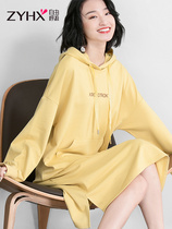 Free breathing hooded mid-length sweater womens 2019 new autumn loose lazy style western style jacket long-sleeved pullover