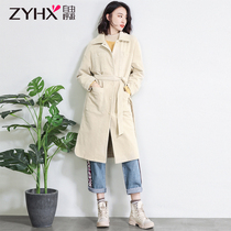 Free breath autumn women fashion 2021 New trench coat simple casual autumn winter corduroy long coat