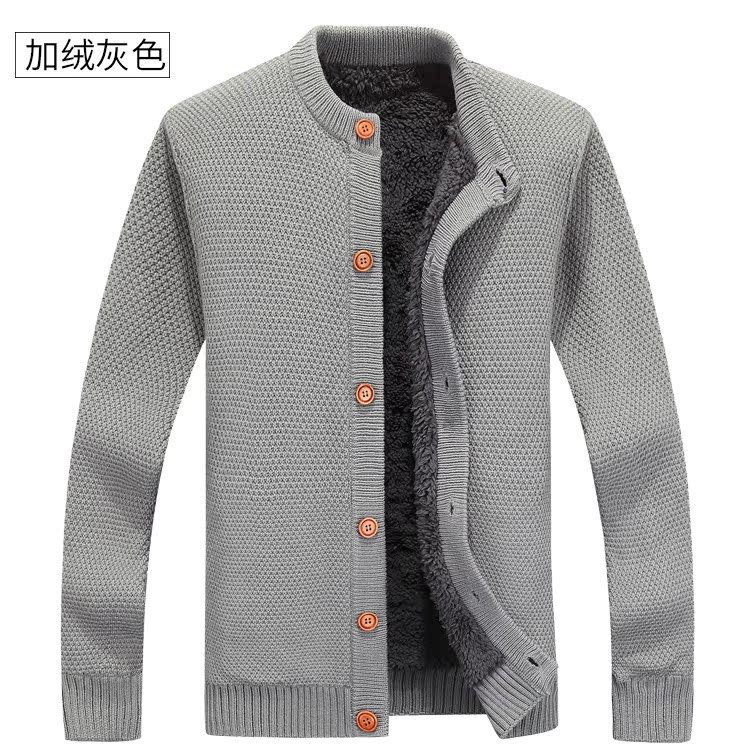 Dứa mùa thu đông cộng với áo len nhung rắn màu áo len nam dày áo len lỏng nút áo len áo len gile nam