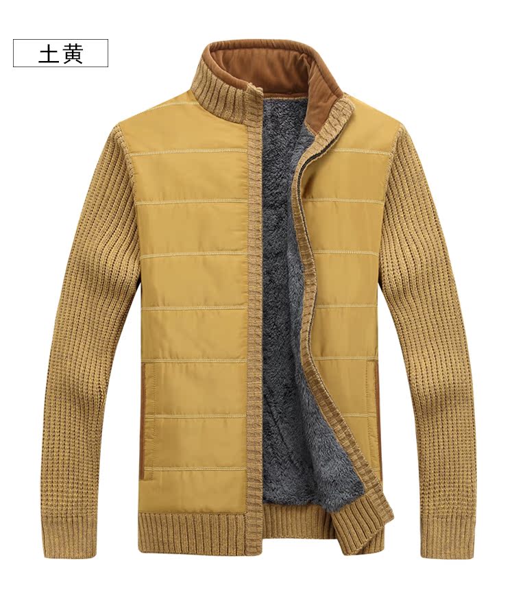 Áo len mùa thu nam áo len cardigan áo khoác cộng với nhung dày cổ áo len nam áo khoác len áo cardigan nam