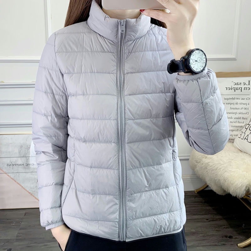 Outdoor middle aged light and thin down clothes woman short and waterproof large code upright collar 90 suede cardiovert jacket inside and outside-Taobao