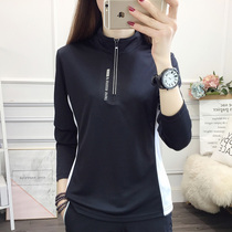 Outdoor Sports spring and summer long sleeve quick-drying clothes female stand collar elastic T-shirt slim slim and quick-drying breathable mountaineering clothes tide tide