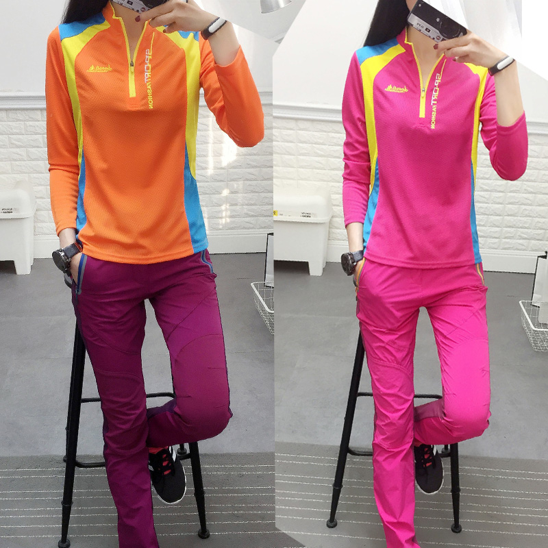 Spring and autumn quick-drying pants suit women's sports outdoor long-sleeved T-shirt large size hiking mountaineering moisture wicking women's clothing