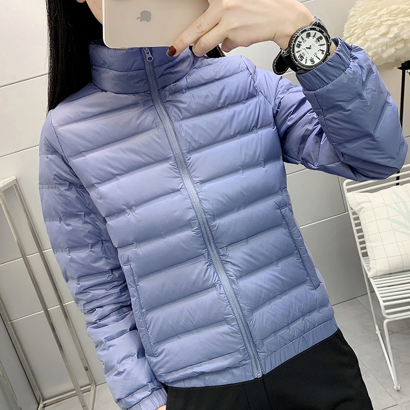 Outdoor sports stand-up collar short down jacket women 2021 new windproof waterproof light and thin warm white duck down jacket men