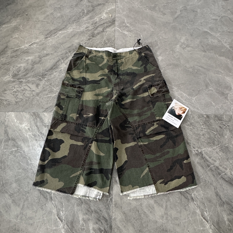 In-Stock Joshua Jamal Vintage Deconstructed Washed Camouflage Cargo Pants with Ykk Zipper