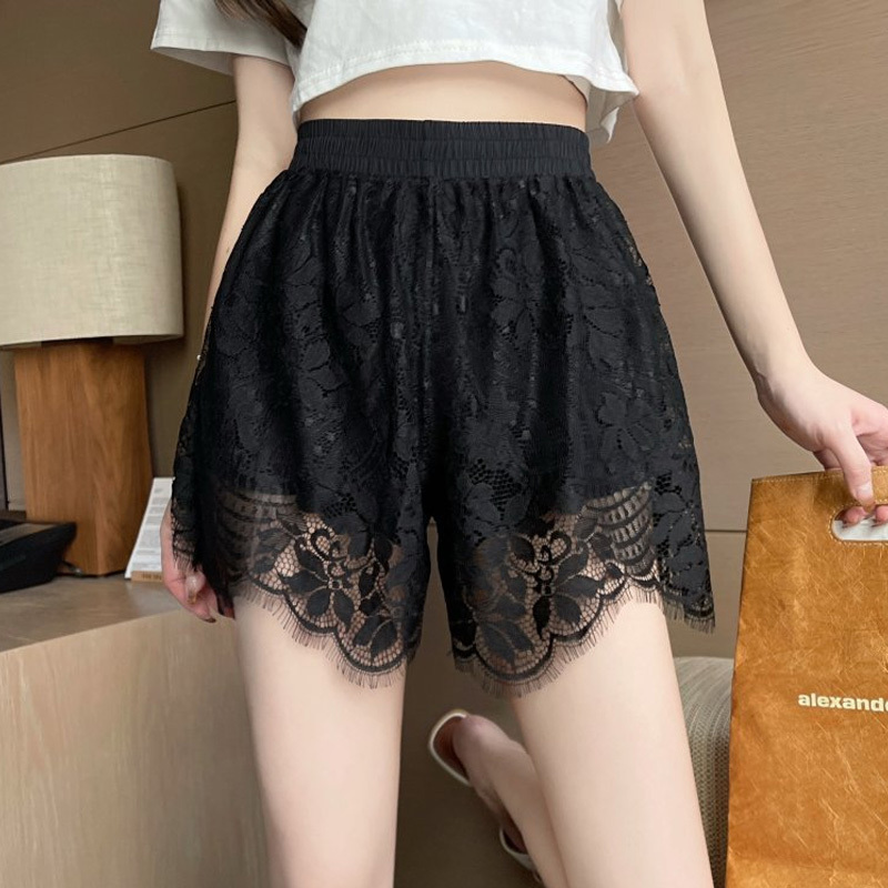 Non-Curling Lace Leggings, Anti-Exposure Safety Shorts for Women, Summer Shorts to Wear with Skirts, Can Be Worn Outside, Little Black Pants