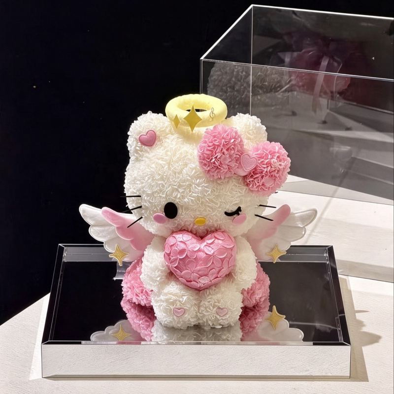 Valentine's Day Confession Gift Kt Cat Angel Wings Eternal Flower Bouquet for Girlfriend, Best Friend, Proposal, Anniversary, Birthday Valentine's Day Confession Gift Kt Cat Angel Wings Eternal Flower Bouquet for Girlfriend, Best Friend, Proposal, Anniversary, Birthday