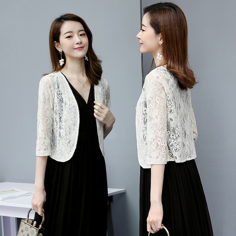 Lace Shawl Short Cardigan for Women 2026 Summer New Style Hollow-Out Outerwear to Match Skirts and Cheongsam, Air-Conditioning Shirt