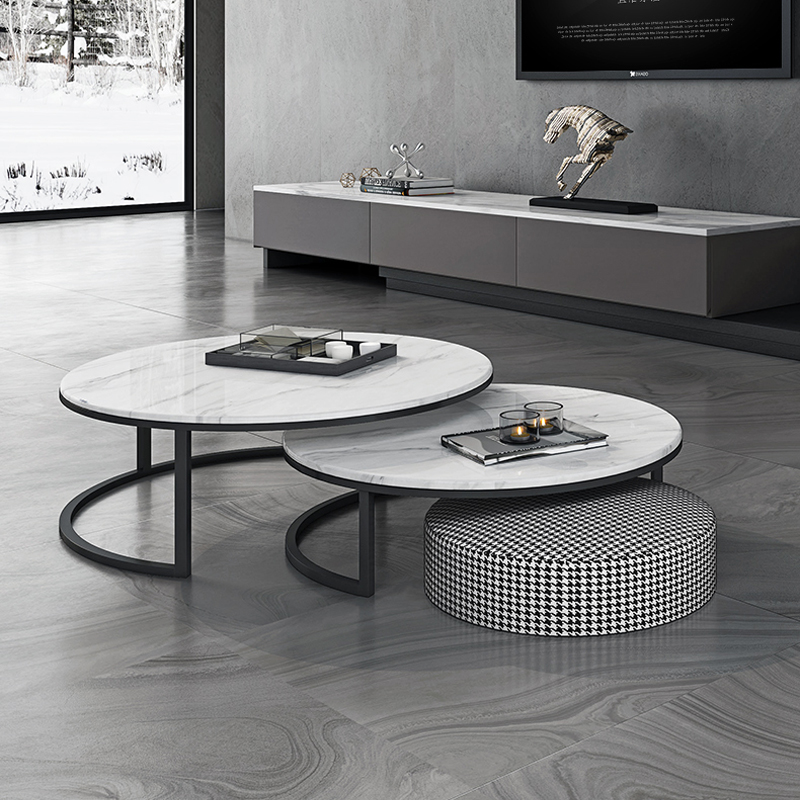 Nordic marble round coffee table combination living room modern simple home small apartment type metal light luxury coffee table