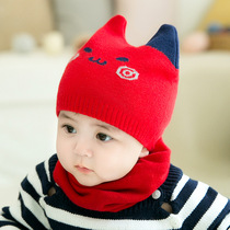 Baby hat autumn winter 0-3-6-12 months female baby knit wool cord hat boy warm surrounding neck newborn cap