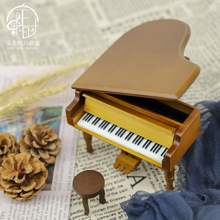 Lequantime) Japanese sankyo movement log retro grand piano music box for girlfriend birthday gift