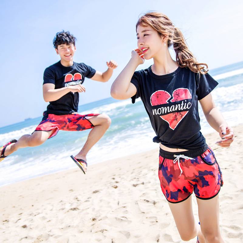 Mùa hè Hàn Quốc Ngụy trang Quần đi biển Quần áo khô nhanh Các cặp nam và nữ Áo thun đi biển Bali Beach Holiday - Vài đồ bơi