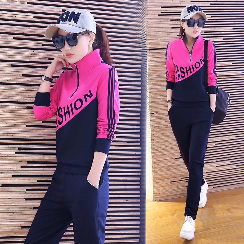 Sport suit women 2021 spring fall new fashion casual display slim long sleeve thick cotton T big size running suit two sets