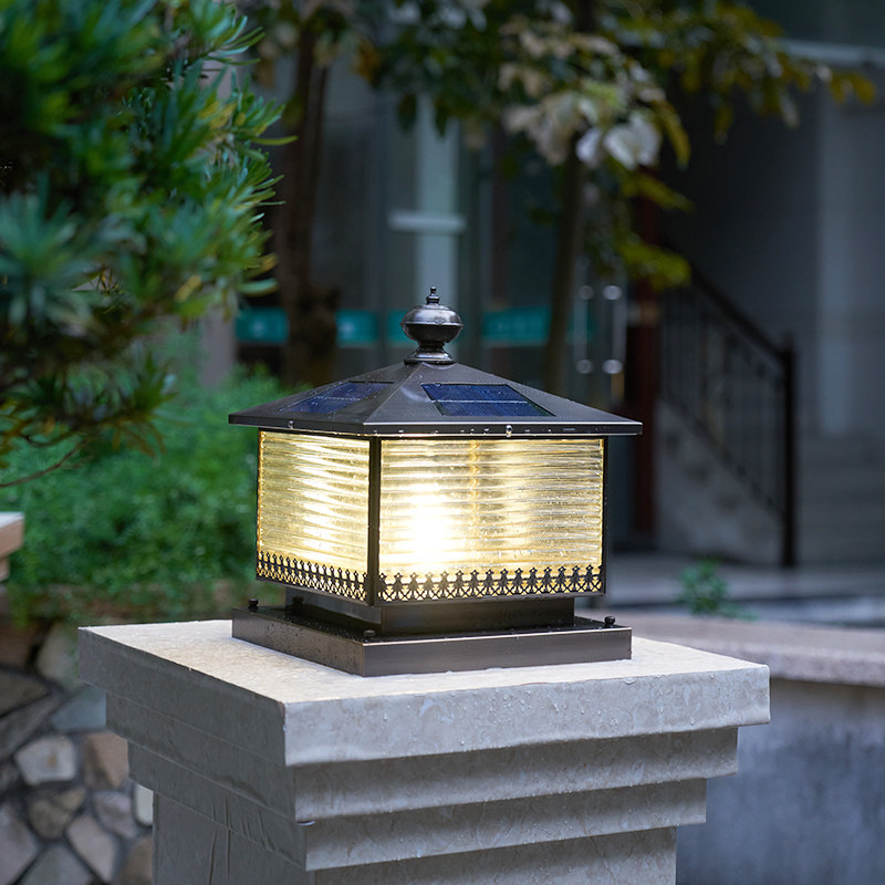 Full Copper Column Head Lamp Outdoor Waterproof Courtyard Wall Door Column Lamp Villa Gate Light Solar Pillar Lamp Ancient Bronze Color