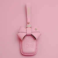 Land Rover, розовая ключница с бантиком, из натуральной кожи