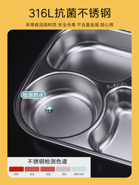 316 Stainless Steel Dinner Plate for Adults, Large Capacity, Divided Fast Food Plate with Four or Five Compartments, with Soup Bowl, Deepened Rice Plate